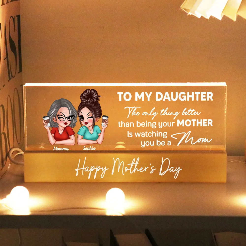 To My Daughter From Mom Happy Mother's Day Personalized Acrylic Block LED Night Light, Mother's Day Gift For Daughter