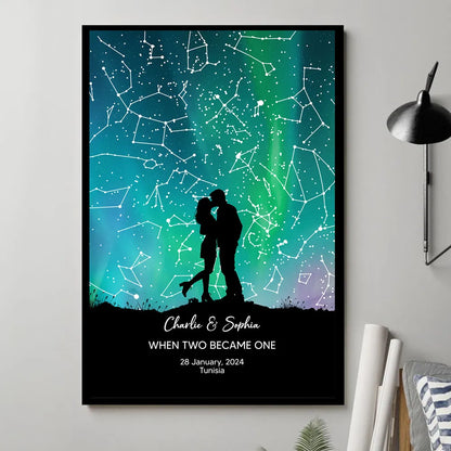 Couple Hugging Kissing Personalized Poster, Custom Star Map, Capture the Precious Moment, Mother's Day Gift, Constellation Print, Real Astronomical Data