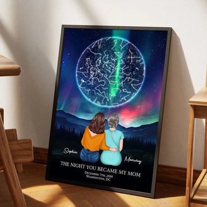 The Night You Became My Mom Embracing Mother Daughter Personalized Poster, Custom Star Map, Capture the Precious Moment, Mother's Day Gift, Constellation Print, Real Astronomical Data