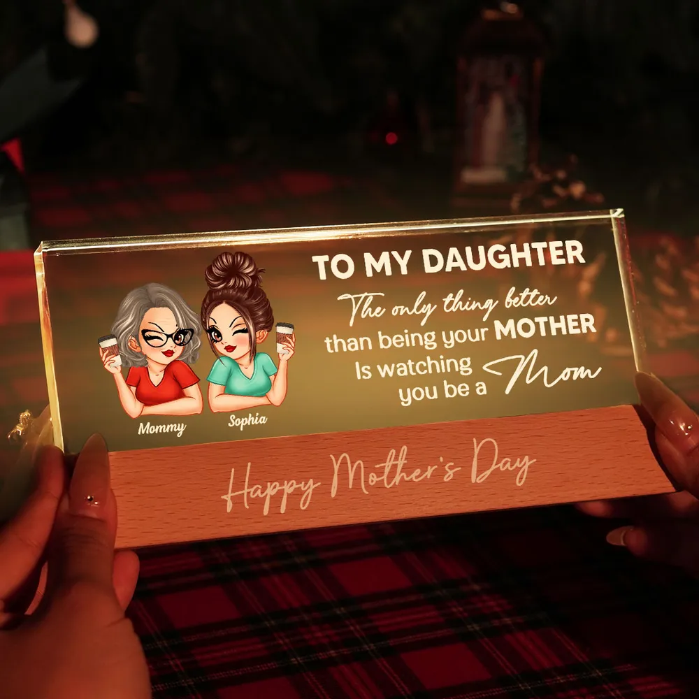 To My Daughter From Mom Happy Mother's Day Personalized Acrylic Block LED Night Light, Mother's Day Gift For Daughter