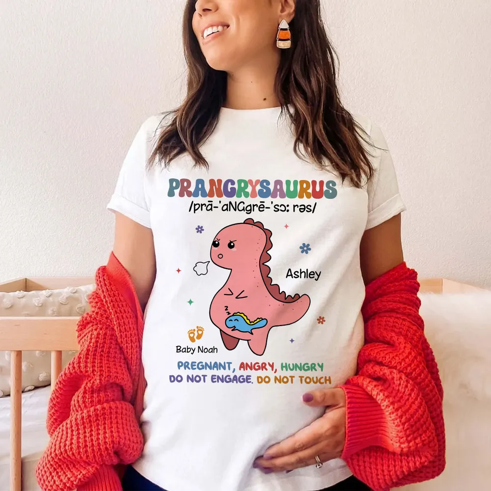 Prangrysaurus Retro Style Personalized Shirt, Custom Pregnancy Reveal Shirt, Mother's Day Gift For Expecting Moms
