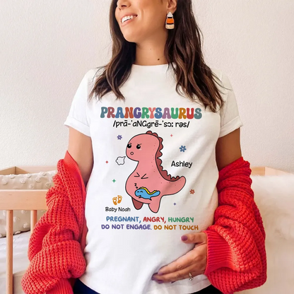 Prangrysaurus Retro Style Personalized Shirt, Custom Pregnancy Reveal Shirt, Mother's Day Gift For Expecting Moms