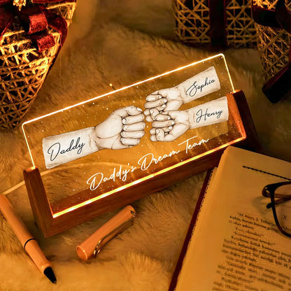 Daddy's Team Fist Bump Personalized U-Base Acrylic LED Night Light, Gift For Dad, Grandpa, Husband