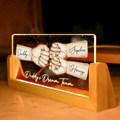 Daddy's Team Fist Bump Personalized U-Base Acrylic LED Night Light, Gift For Dad, Grandpa, Husband