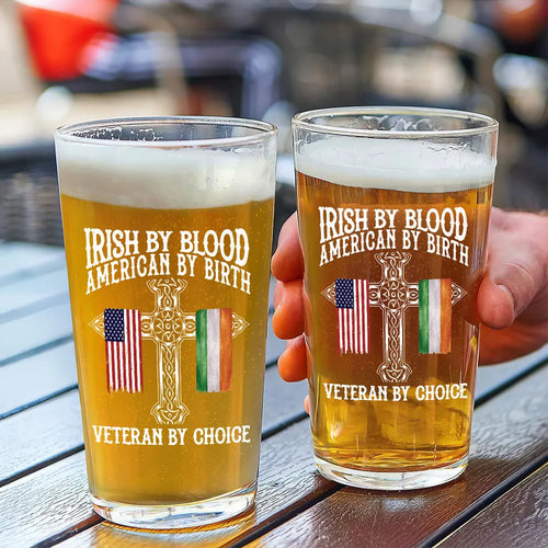 St. Patrick's Day Irish By Blood American By Birth Personalized Beer Glass, Customize Title
