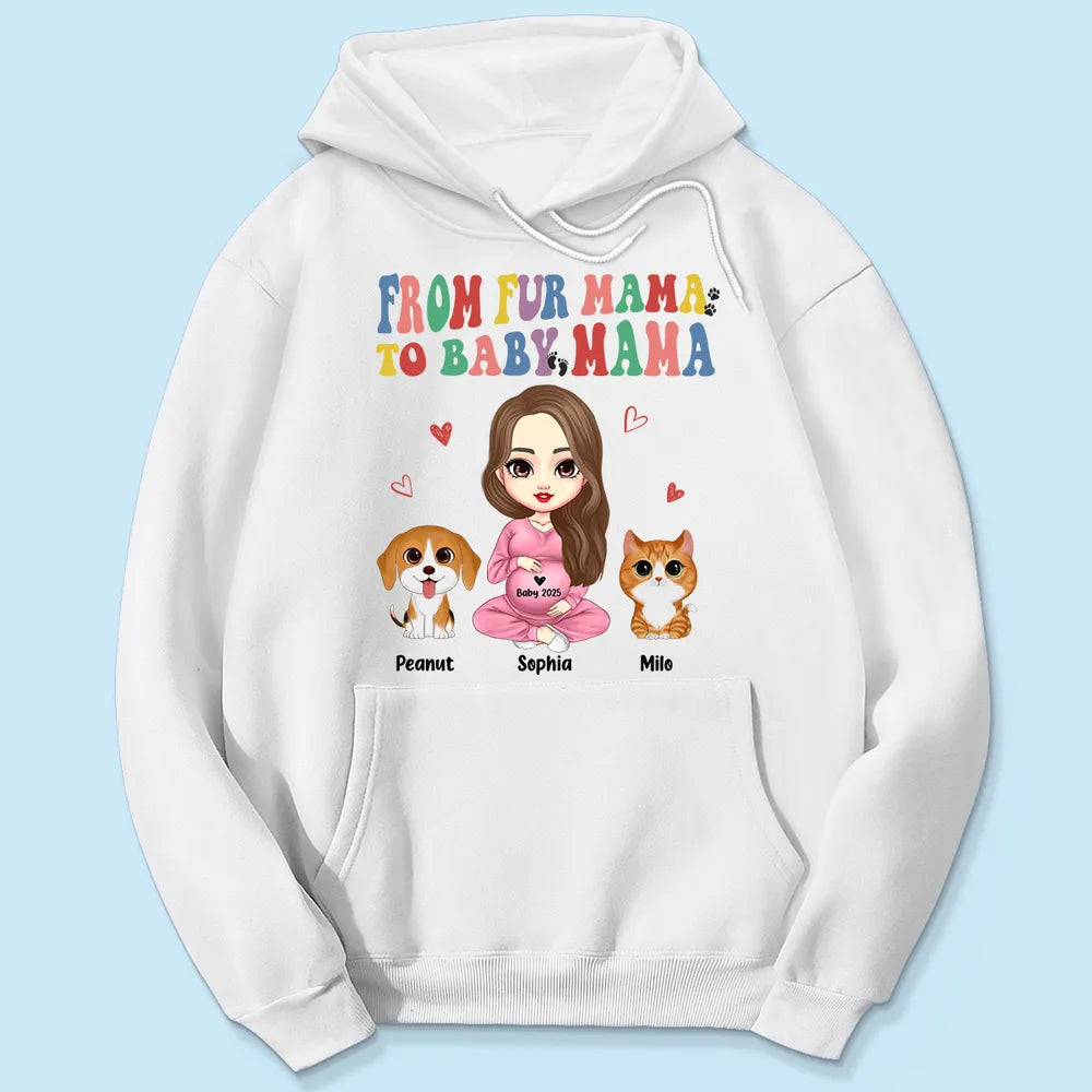 From Fur Mama To Baby Mama Personalized Shirt, Dog Mom Cat Mom, Custom Pregnancy Reveal Shirt, Mother's Day Gift For Expecting Moms