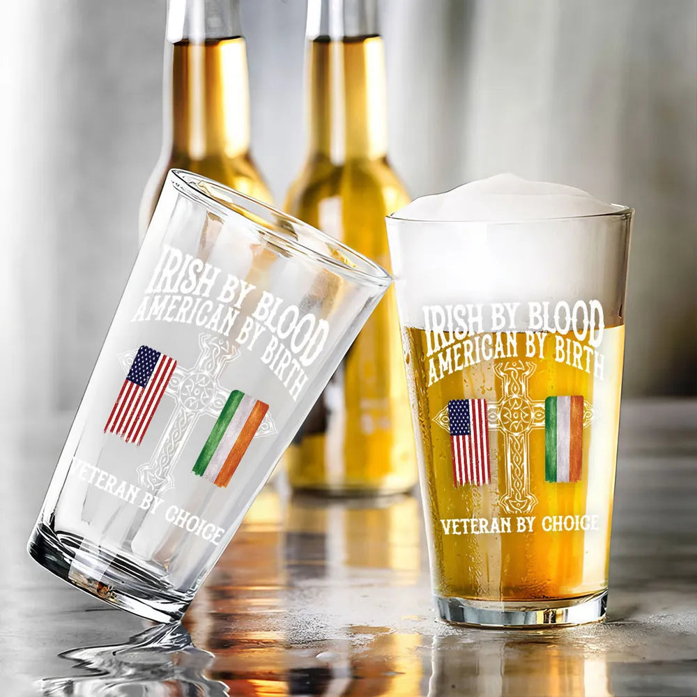 St. Patrick's Day Irish By Blood American By Birth Personalized Beer Glass, Customize Title
