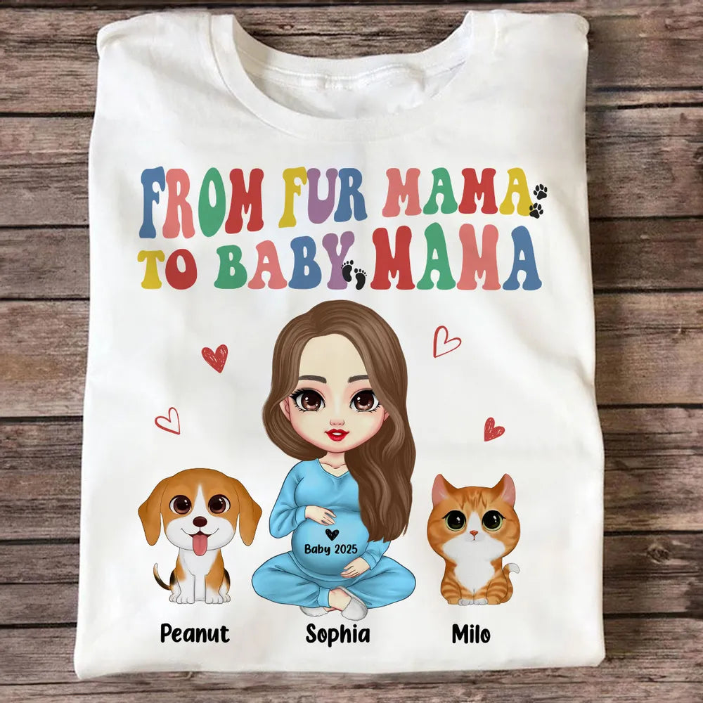 From Fur Mama To Baby Mama Personalized Shirt, Dog Mom Cat Mom, Custom Pregnancy Reveal Shirt, Mother's Day Gift For Expecting Moms