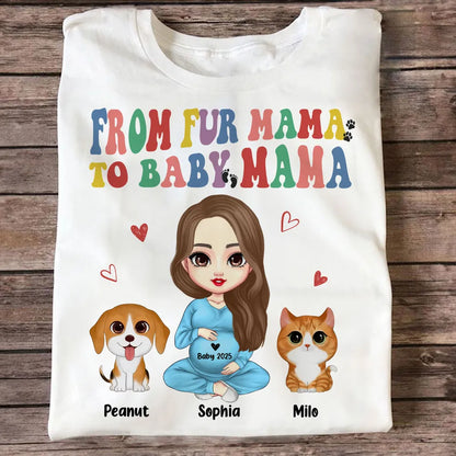 From Fur Mama To Baby Mama Personalized Shirt, Dog Mom Cat Mom, Custom Pregnancy Reveal Shirt, Mother's Day Gift For Expecting Moms