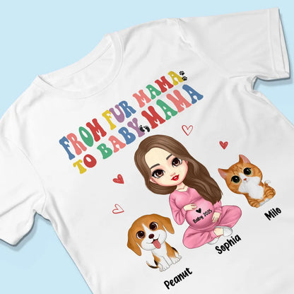 From Fur Mama To Baby Mama Personalized Shirt, Dog Mom Cat Mom, Custom Pregnancy Reveal Shirt, Mother's Day Gift For Expecting Moms