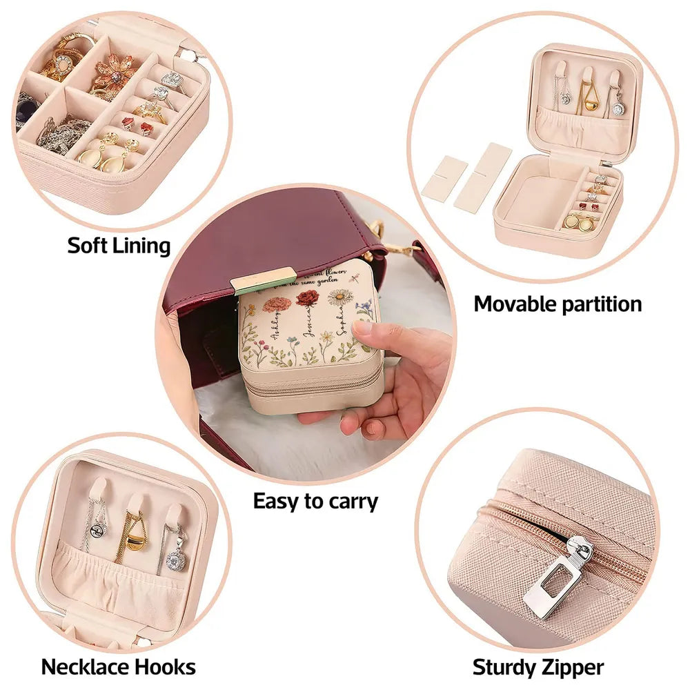 Sisters Are Different Flowers From The Same Garden Personalized Jewelry Box, Gift For Sisters, Siblings, Besties