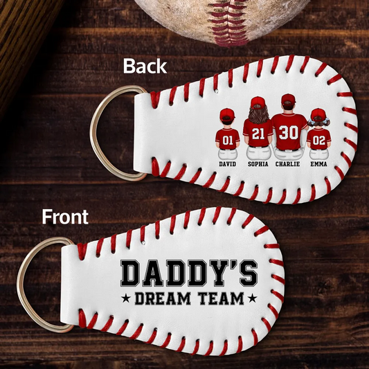 Baseball Family Team Unique Gift For Dad Mom Family Members Personalized Baseball Leather Keychain
