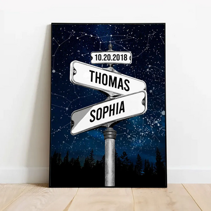 Couple Constellation Custom Star Map Street Sign Personalized Poster, Perfect Home Decor, Engagement Gift Wedding Gift Anniversary Gift For Couple