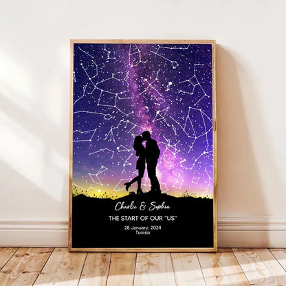 Couple Hugging Kissing Personalized Poster, Custom Star Map, Capture the Precious Moment, Mother's Day Gift, Constellation Print, Real Astronomical Data