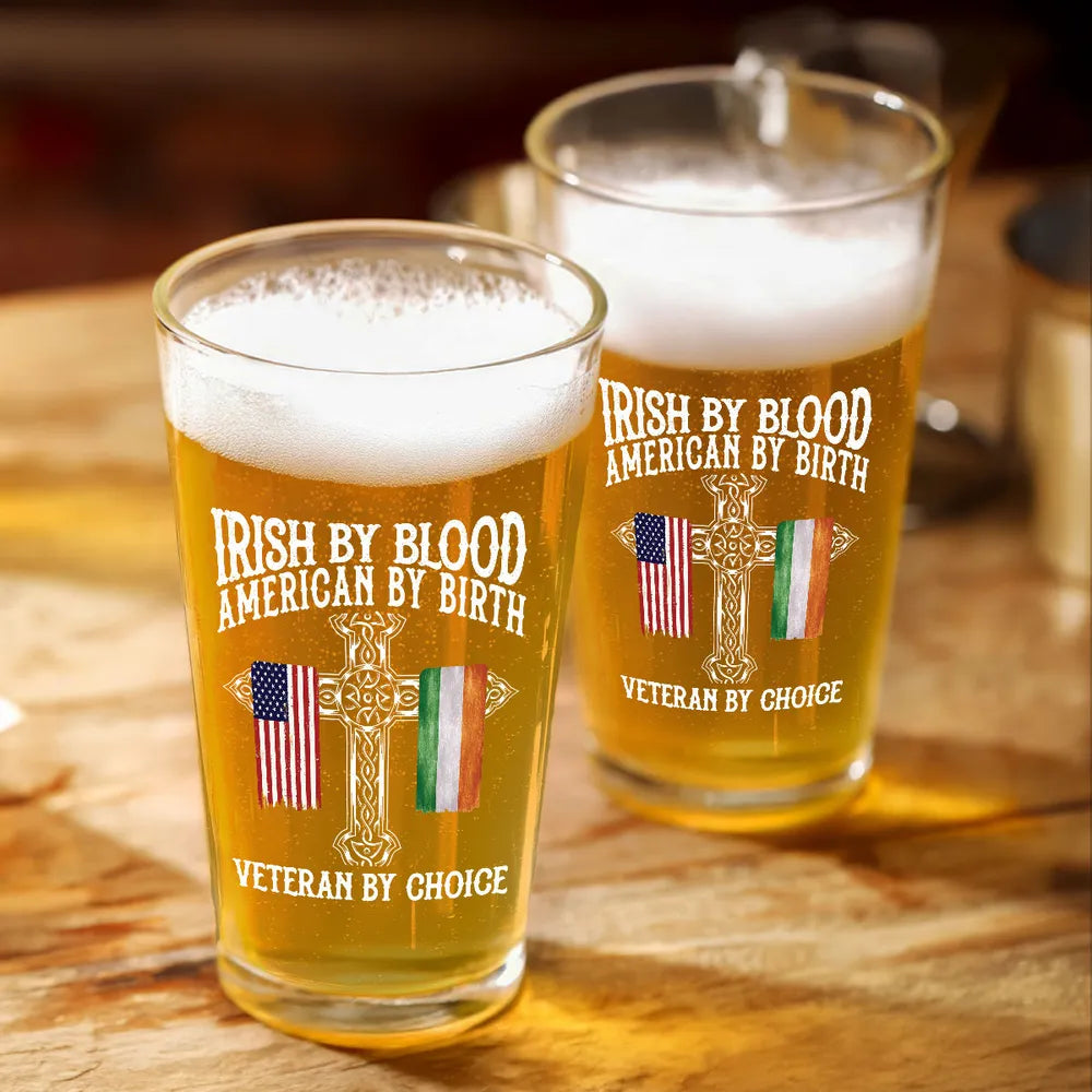 St. Patrick's Day Irish By Blood American By Birth Personalized Beer Glass, Customize Title