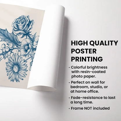 Vintage Floral Grandma Garden Birth Month Flowers Bouquet With Grandkids Names Personalized Poster