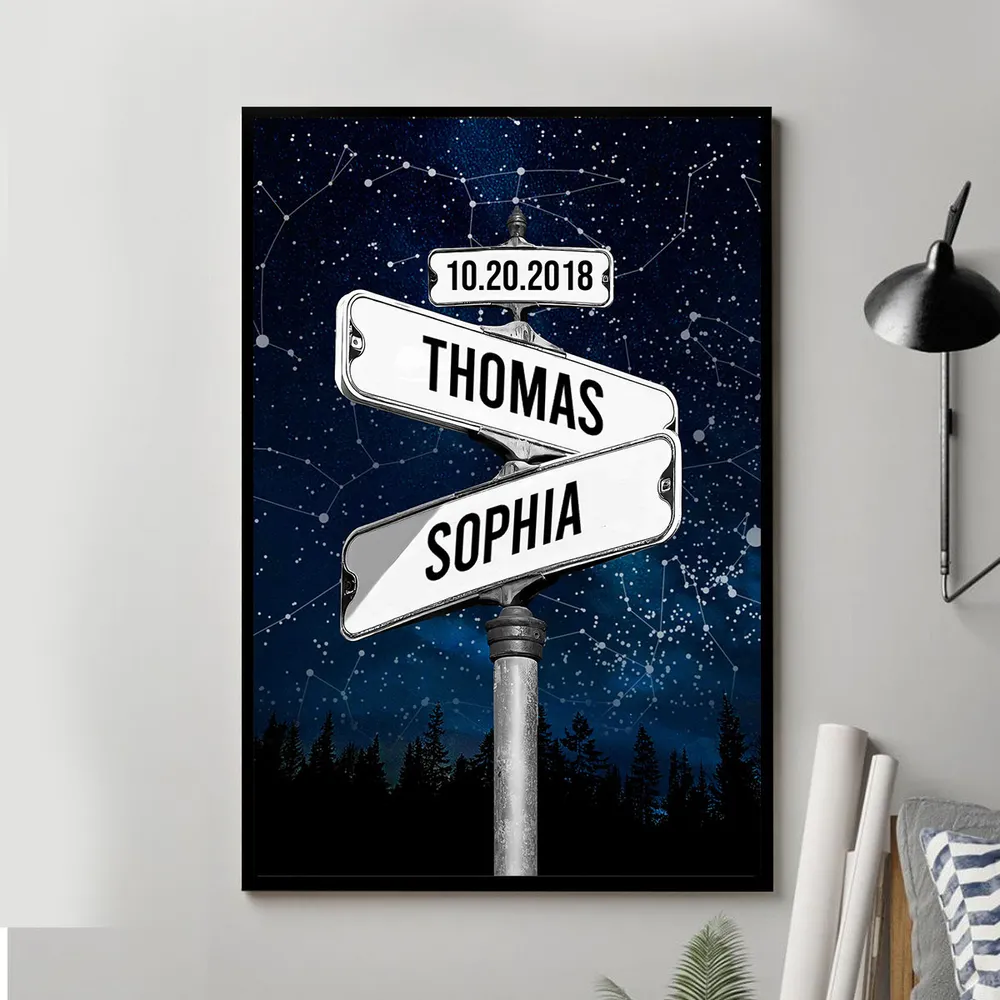 Couple Constellation Custom Star Map Street Sign Personalized Poster, Perfect Home Decor, Engagement Gift Wedding Gift Anniversary Gift For Couple