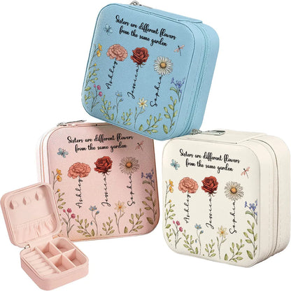 Sisters Are Different Flowers From The Same Garden Personalized Jewelry Box, Gift For Sisters, Siblings, Besties