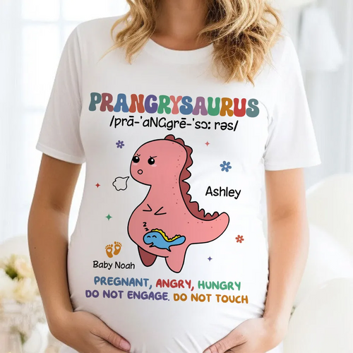 Prangrysaurus Retro Style Personalized Shirt, Custom Pregnancy Reveal Shirt, Mother's Day Gift For Expecting Moms