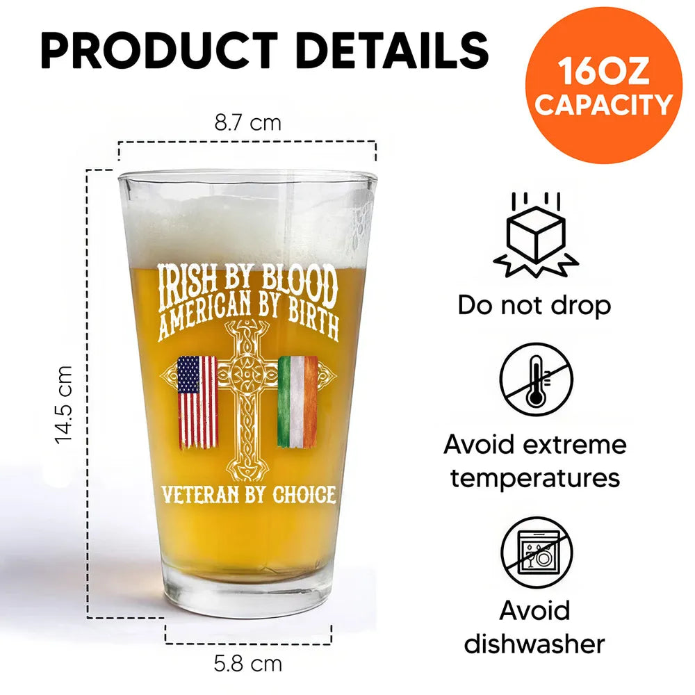 St. Patrick's Day Irish By Blood American By Birth Personalized Beer Glass, Customize Title