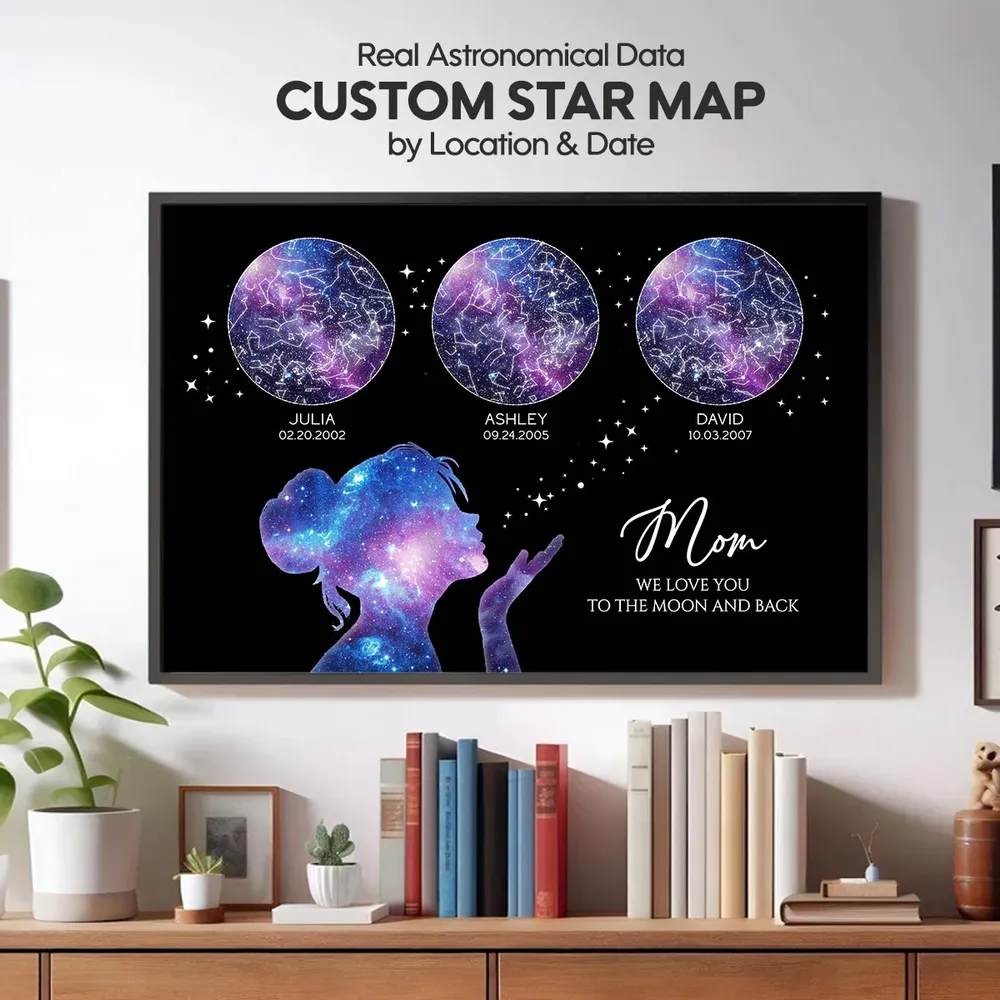 Grandma Mom We Love You Custom Star Maps Personalized Poster, Mother's Day Gift