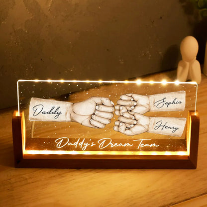 Daddy's Team Fist Bump Personalized U-Base Acrylic LED Night Light, Gift For Dad, Grandpa, Husband