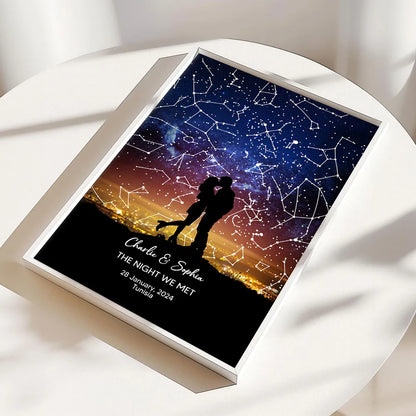 Couple Hugging Kissing Personalized Poster, Custom Star Map, Capture the Precious Moment, Mother's Day Gift, Constellation Print, Real Astronomical Data