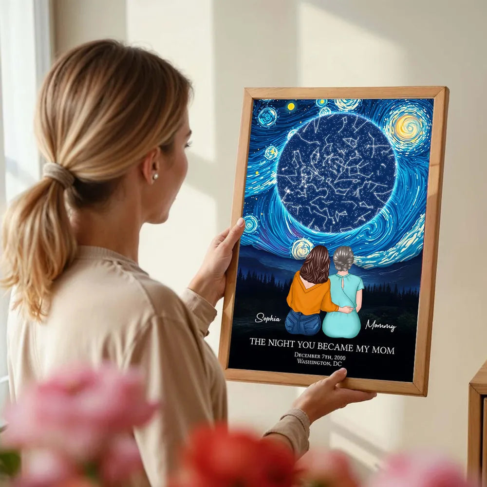 The Night You Became My Mom Embracing Mother Daughter Personalized Poster, Custom Star Map, Capture the Precious Moment, Mother's Day Gift, Constellation Print, Real Astronomical Data