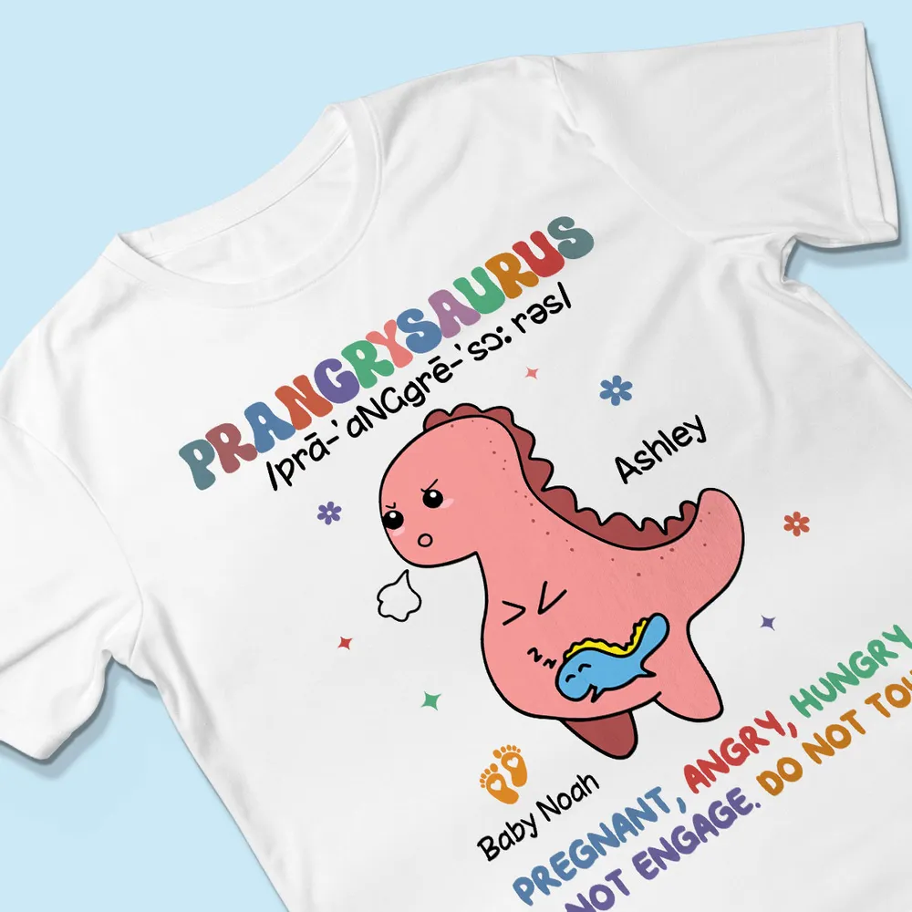 Prangrysaurus Retro Style Personalized Shirt, Custom Pregnancy Reveal Shirt, Mother's Day Gift For Expecting Moms