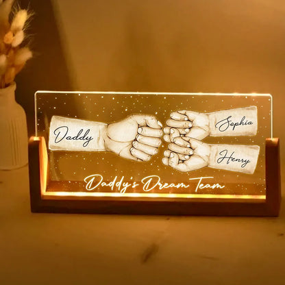Daddy's Team Fist Bump Personalized U-Base Acrylic LED Night Light, Gift For Dad, Grandpa, Husband