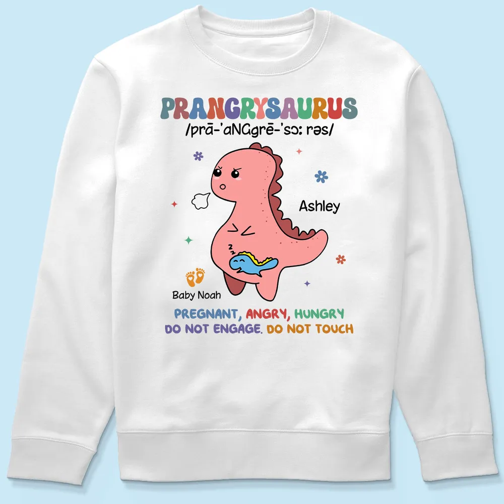 Prangrysaurus Retro Style Personalized Shirt, Custom Pregnancy Reveal Shirt, Mother's Day Gift For Expecting Moms