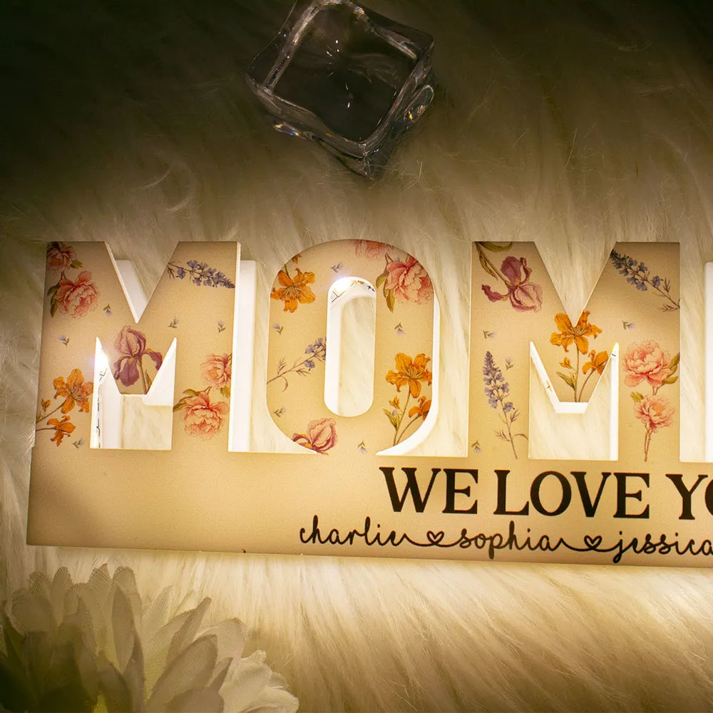 Custom Flower Printed LED Light Box, Birth Month Flower, Gift For Mom, Gift For Grandma