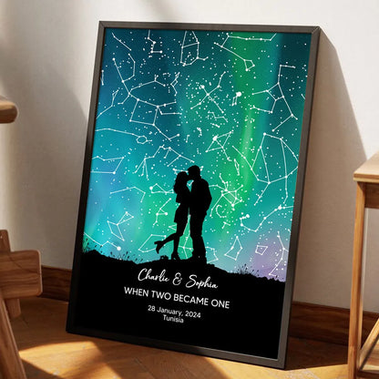 Couple Hugging Kissing Personalized Poster, Custom Star Map, Capture the Precious Moment, Mother's Day Gift, Constellation Print, Real Astronomical Data
