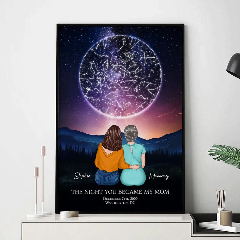 The Night You Became My Mom Embracing Mother Daughter Personalized Poster, Custom Star Map, Capture the Precious Moment, Mother's Day Gift, Constellation Print, Real Astronomical Data