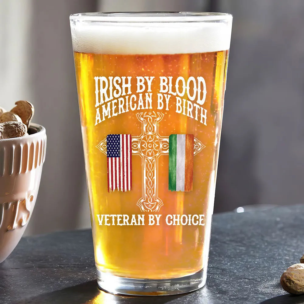 St. Patrick's Day Irish By Blood American By Birth Personalized Beer Glass, Customize Title