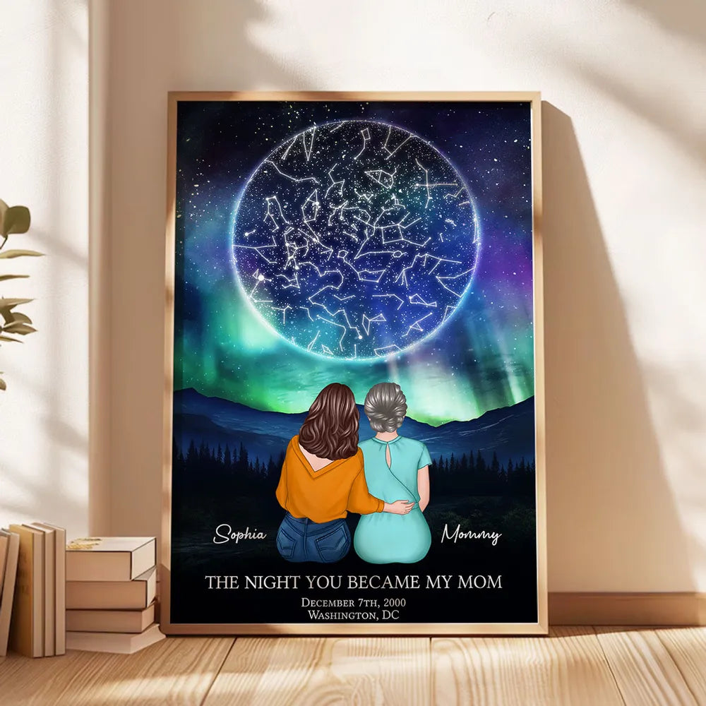 The Night You Became My Mom Embracing Mother Daughter Personalized Poster, Custom Star Map, Capture the Precious Moment, Mother's Day Gift, Constellation Print, Real Astronomical Data