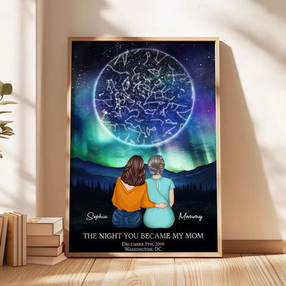 The Night You Became My Mom Embracing Mother Daughter Personalized Poster, Custom Star Map, Capture the Precious Moment, Mother's Day Gift, Constellation Print, Real Astronomical Data