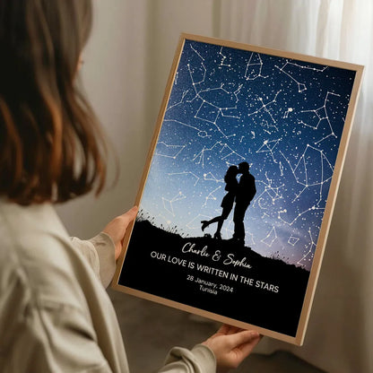 Couple Hugging Kissing Personalized Poster, Custom Star Map, Capture the Precious Moment, Mother's Day Gift, Constellation Print, Real Astronomical Data