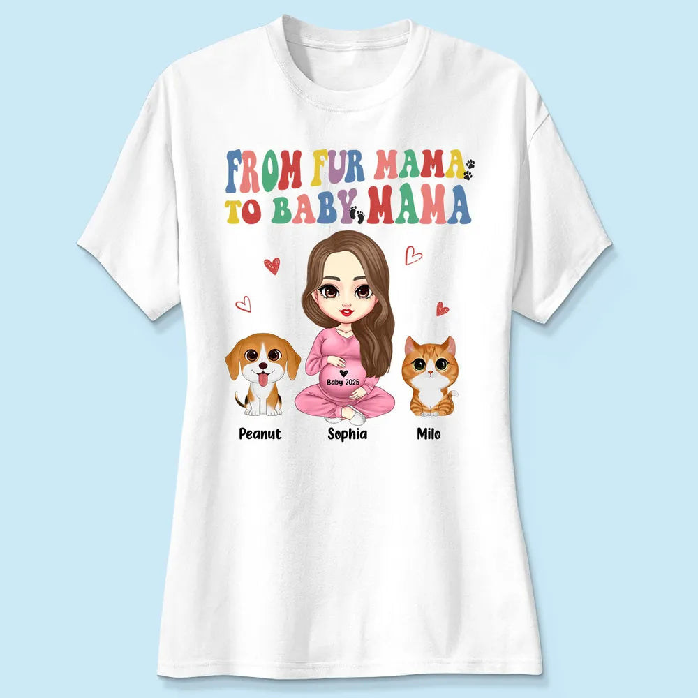 From Fur Mama To Baby Mama Personalized Shirt, Dog Mom Cat Mom, Custom Pregnancy Reveal Shirt, Mother's Day Gift For Expecting Moms