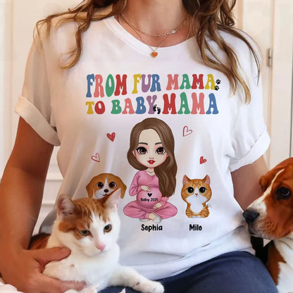 From Fur Mama To Baby Mama Personalized Shirt, Dog Mom Cat Mom, Custom Pregnancy Reveal Shirt, Mother's Day Gift For Expecting Moms