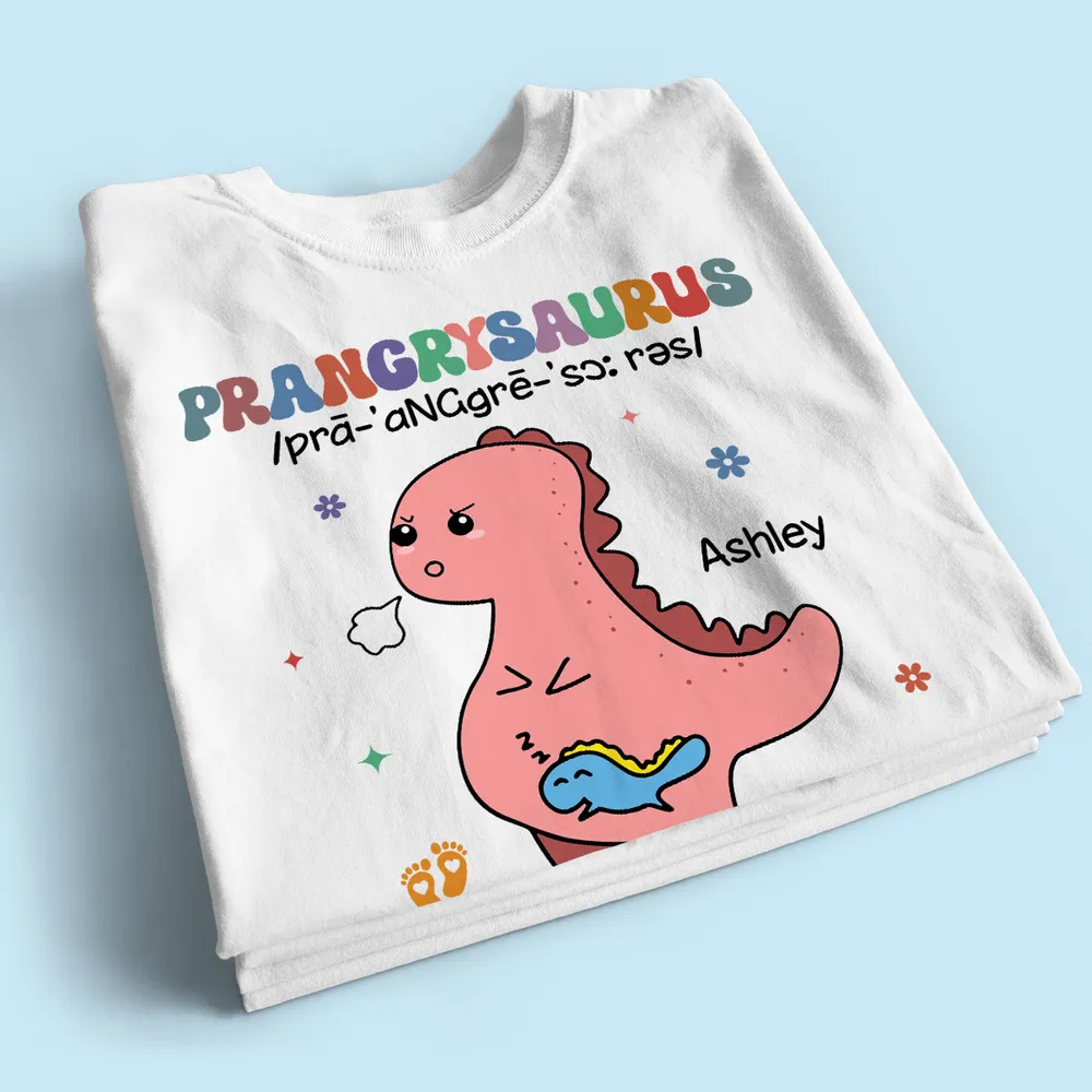 Prangrysaurus Retro Style Personalized Shirt, Custom Pregnancy Reveal Shirt, Mother's Day Gift For Expecting Moms