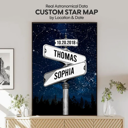 Couple Constellation Custom Star Map Street Sign Personalized Poster, Perfect Home Decor, Engagement Gift Wedding Gift Anniversary Gift For Couple