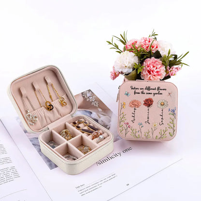 Sisters Are Different Flowers From The Same Garden Personalized Jewelry Box, Gift For Sisters, Siblings, Besties