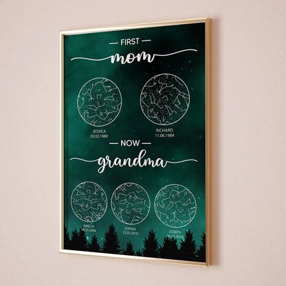 Constellation First Mom Now Grandma Personalized Poster, Custom Star Map, Heartfelt Mother's Day Gift For Mom, For Grandma