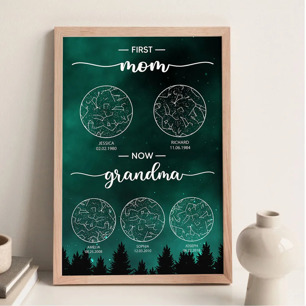 Constellation First Mom Now Grandma Personalized Poster, Custom Star Map, Heartfelt Mother's Day Gift For Mom, For Grandma