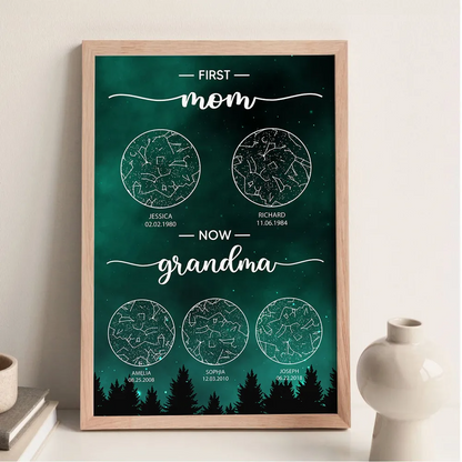 Constellation First Mom Now Grandma Personalized Poster, Custom Star Map, Heartfelt Mother's Day Gift For Mom, For Grandma