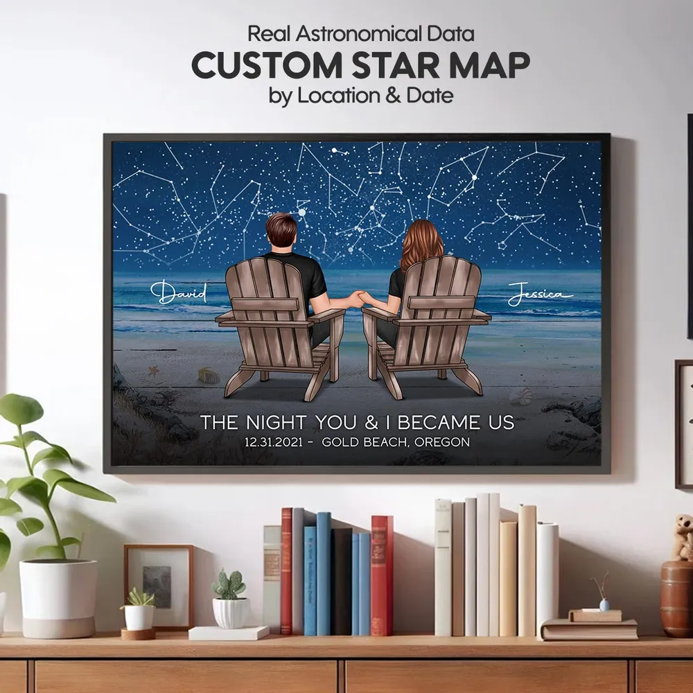 Eternal Love Couple Custom Star Map Landscape Personalized Poster, Heartfelt 2025 Anniversary Gift Wedding Gift For Couple, Husband, Wife, Dad, Mom