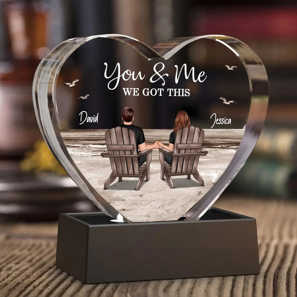 Couple Sitting At Beach Personalized Premium Crystal Heart LED, A Timeless Treasure Full of Emotion, Free Shipping Included
