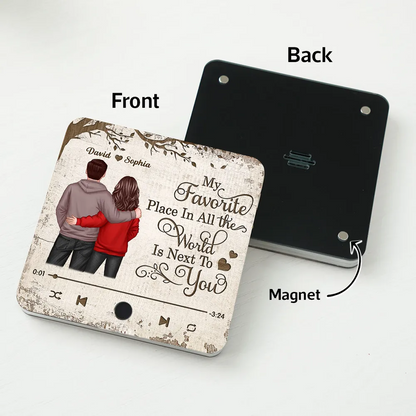 Favorite Place In The World Couple Standing Back View Personalized Bluetooth Music Fridge Magnet, Gift For Him, For Her, For Valentine's Day