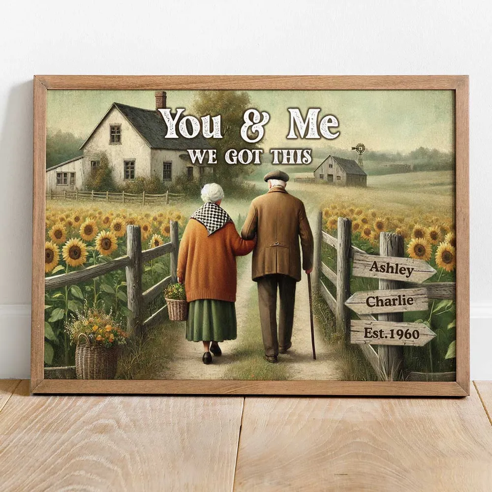 Old Couple Walking Growing Old Together Since Personalized Poster, Heartfelt Gift For Couple, For Him, For Her, Boyfriend, Girlfriend, Husband, Wife